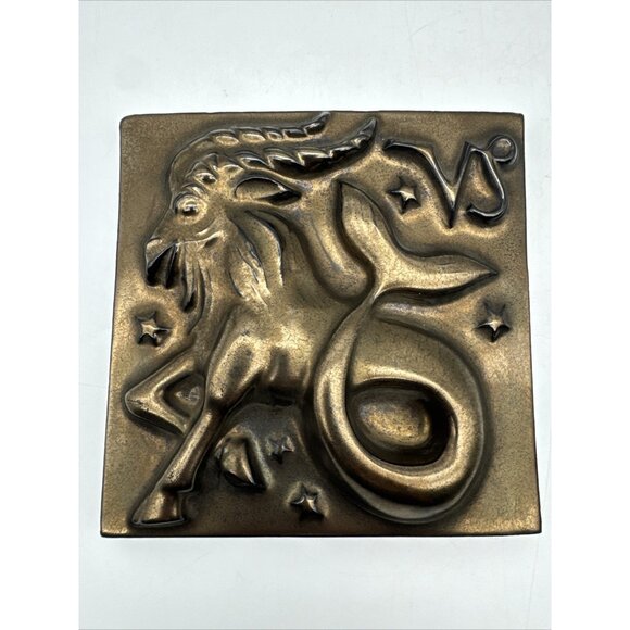 Vintage Terracotta Zodiac Capricorn Birthday Gift Star Tile MCM Sea Goat - Picture 1 of 15